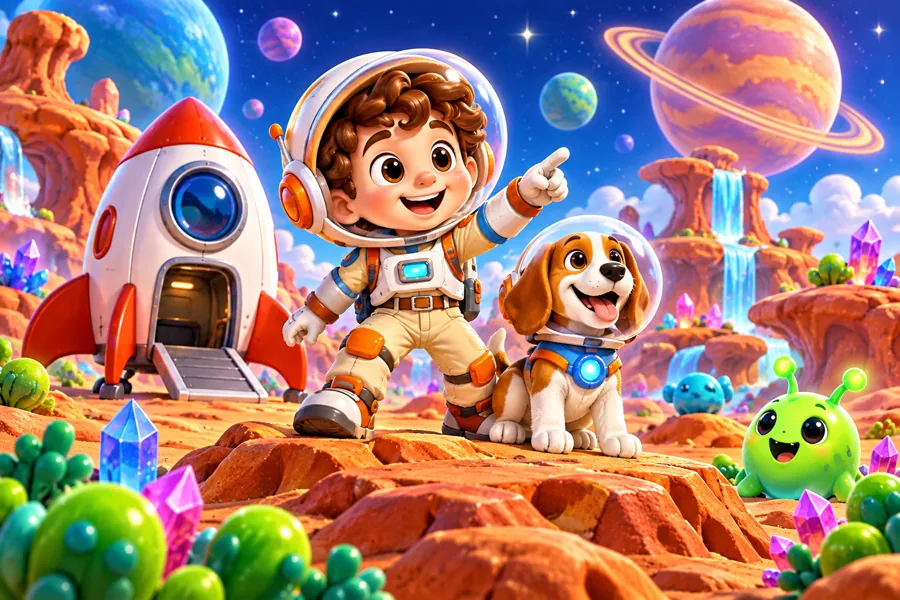 Milo explora un planeta con su perro